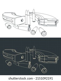 Stylized vector illustration of magazines and bullets for assault weapons
