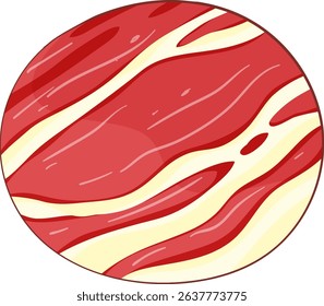 Stylized vector illustration of a marbled meat slice with rich red and cream colors, emphasizing texture and pattern