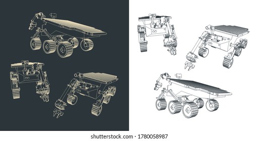 Stylized vector illustration of a mars rover drawings