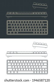 Stylized vector illustration of mechanical 60% keyboard drawings