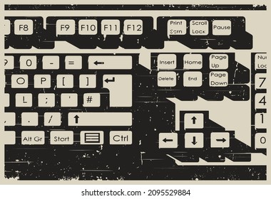 Stylized vector illustration of a mechanical keyboard close up retro poster