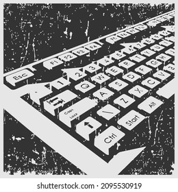 Stylized vector illustration of a mechanical keyboard close up retro poster