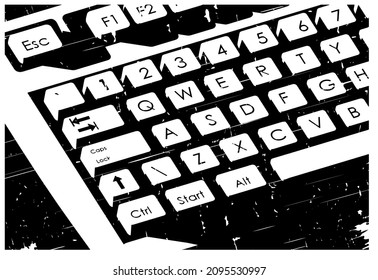 Stylized vector illustration of a mechanical keyboard close up retro poster