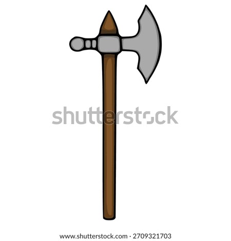 Stylized vector illustration of a medieval battle axe with a sharp blade and wooden handle.