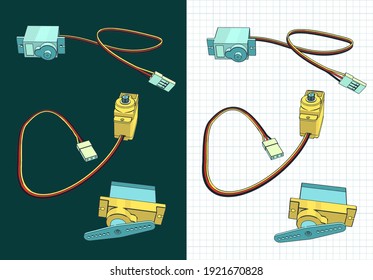 Stylized vector illustration of micro servos for education and robotics