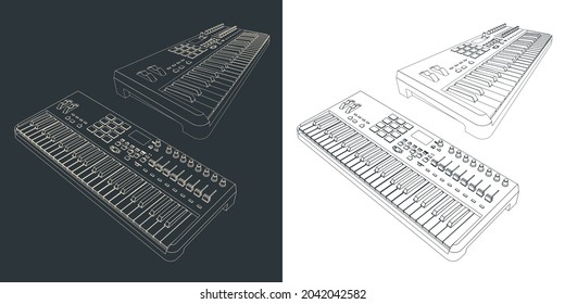 Stylized vector illustration of MIDI controller keyboard