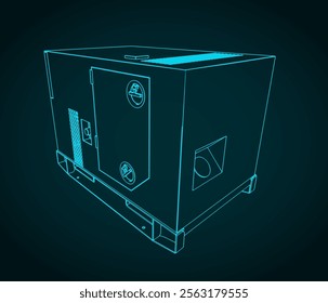 Stylized vector illustration of military generator blueprint