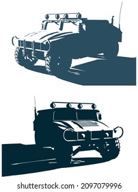 Stylized vector illustration of a military off-road vehicle