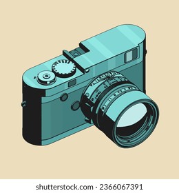 Stylized vector illustration of mirrorless rangefinder camera