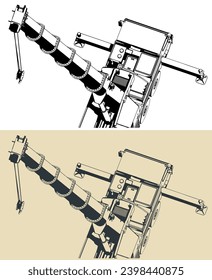 Stylized vector illustration of mobile crane with powerful long telescopic boom close up