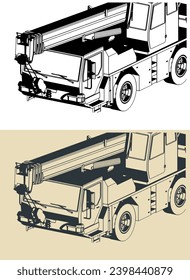 Ilustración vectorial estilizada de grúa móvil con potente cierre telescópico largo