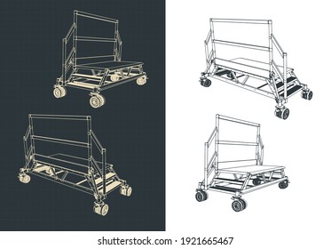 Ilustración vectorial estilizada de una plataforma móvil de dos escalas de servicio de entrada isométrica