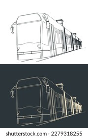 Stylized vector illustration of modern tram closeup