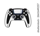 Stylized vector illustration of a modern White and  black gaming controller inspired by PlayStation 5. Perfect for use in gaming related content, and social media 