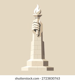 A stylized vector illustration of a monument holding a torch, symbolizing freedom and enlightenment.
