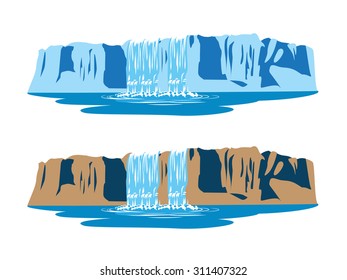stylized vector illustration of mountain waterfalls