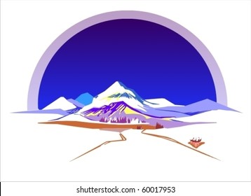 Stylized vector illustration of mountains