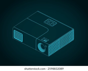 Stylized vector illustration of a multimedia projector drawings