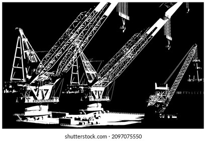 Ilustración vectorial estilizada de grúas de plataforma de aceite