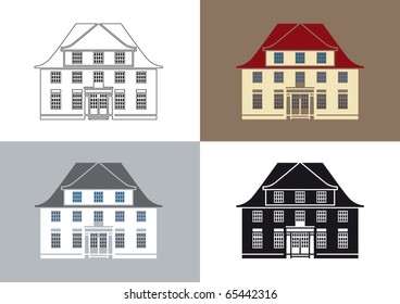 Stylized vector illustration of an old classical villa facade