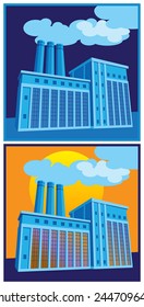 Stylized vector illustration on an industrial theme. production, factories and so on. two embodiments