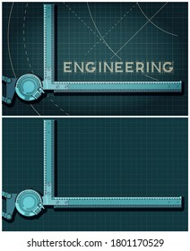 Stylized vector illustration on the them of engineering and design. Engineering Drawing Board close-up colorful composition