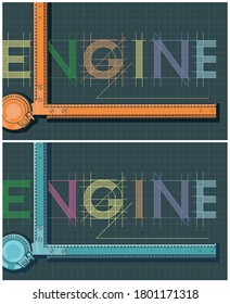 Stilvolle Vektorgrafik auf den Ingenieurskunst und Design. Engineering Drawing Board, Nahaufnahme der bunten Komposition