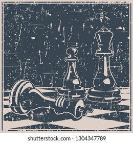 Stylized vector illustration on the theme of chess, intellectual games and conceptual illustrations of development strategies, teamwork, etc. Old poster style