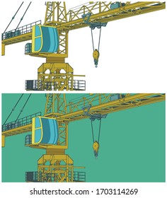 Stylized vector illustration on the theme of the construction industry. Construction crane close-up.
