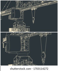 Stylized vector illustration on the theme of the construction industry. Construction crane close-up.