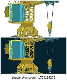 Stylized vector illustration on the theme of the construction industry. Construction crane close-up.