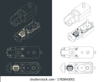 Stylized vector illustration on the theme of microelectronics. Geared Motor DC drawings