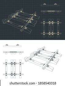 Stylized vector illustration on the theme of railway transport. Railway track drawings