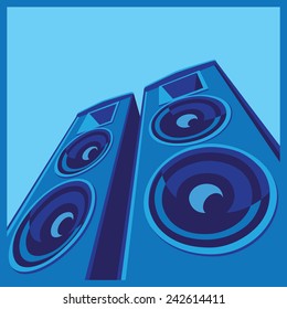 Stylized Vector Illustration On The Theme Of Music And Sound. Powerful Speaker System