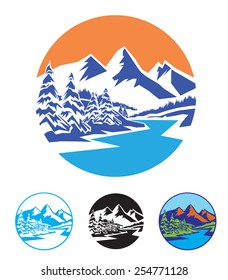 Stylized vector illustration on the theme of nature, the outdoors, travel and tourism.