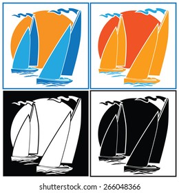 Stylized vector illustration on the theme of yachting. a set of multiple color options