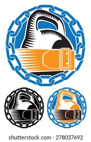 Stylized vector illustration on the theme of weightlifting, strong people, the iron sports symbolizes strength and power