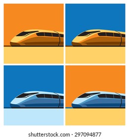 Stylized vector illustration on the theme of high-speed trains and modern rail transport