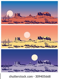 Stylized vector illustration on the theme of the Wild West, the great canyon, mountains and deserts. seamless horizontally if needed