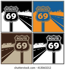 stylized vector illustration on the theme of road, transportation and travel