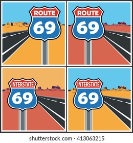 stylized vector illustration on the theme of road, transportation and travel