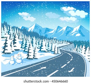 Stylized vector illustration on the theme of travel in Europe in winter