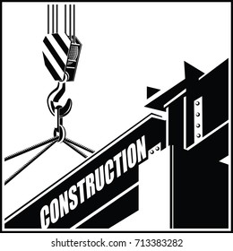 Stylized vector illustration on the theme of construction. Crane and beam.