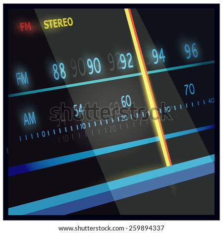 Stylized vector illustration on the theme radio, electronics, fm, am frequencies, radio broadcasts, etc.