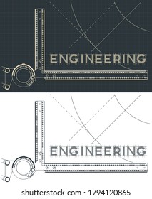 Stylized vector illustration on the topic of engineering and design. Drawing Board close-up composition
