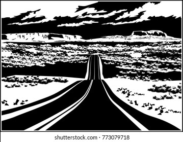 Stylized vector illustration of a picturesque route through the mountain valley