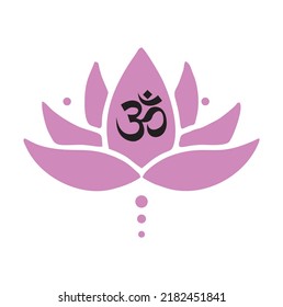 Stilvolle Vektorgrafik einer rosafarbenen Lotusblume mit Om-Symbol. Yoga, Logo des Mediationszentrums