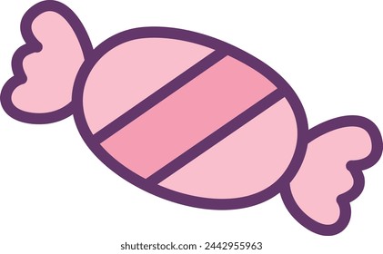 Stylized vector illustration of a pink and purple wrapped candy, ideal for digital design elements in projects related to sweets, celebrations, or children's themes.