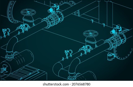 Stylized vector illustration of pipes and valves