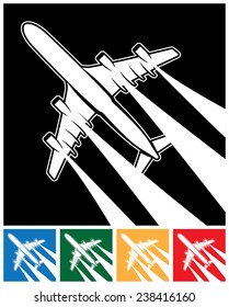 stylized vector illustration of a plane in the sky with inversion traces from jet engines